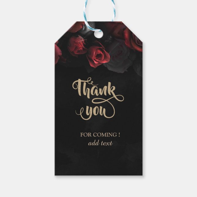 Étiquettes-cadeau Élégant Roses rouges Merci gothique (Devant)