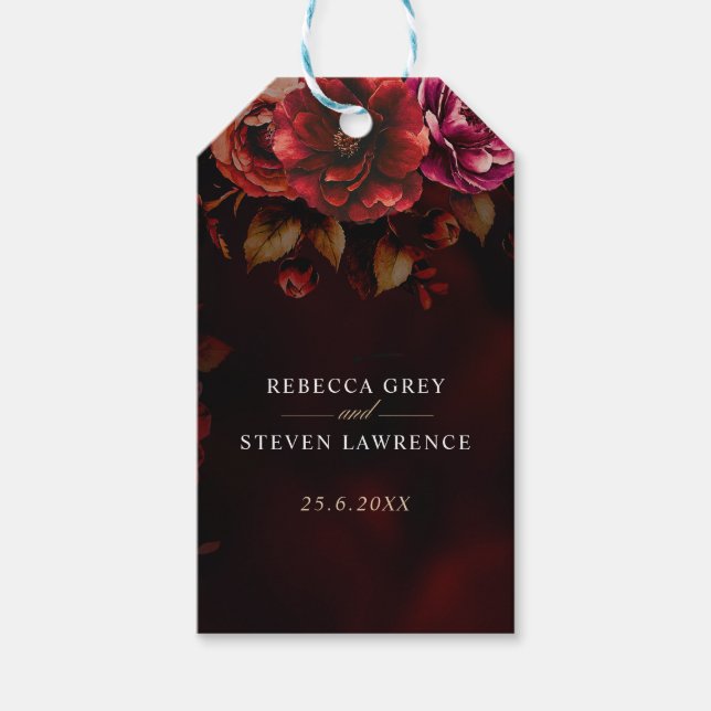 Étiquettes-cadeau Elégant rouge noir floral Mariage romantique moody (Devant)