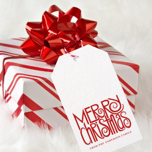 Étiquettes-cadeau Élégant Rouge Script Joyeux Noël Personnalisé