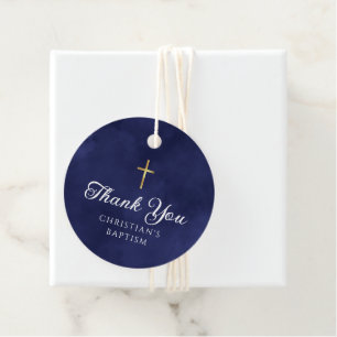 Étiquettes Cadeau Elégant Royal Blue Baptism Boy Merci