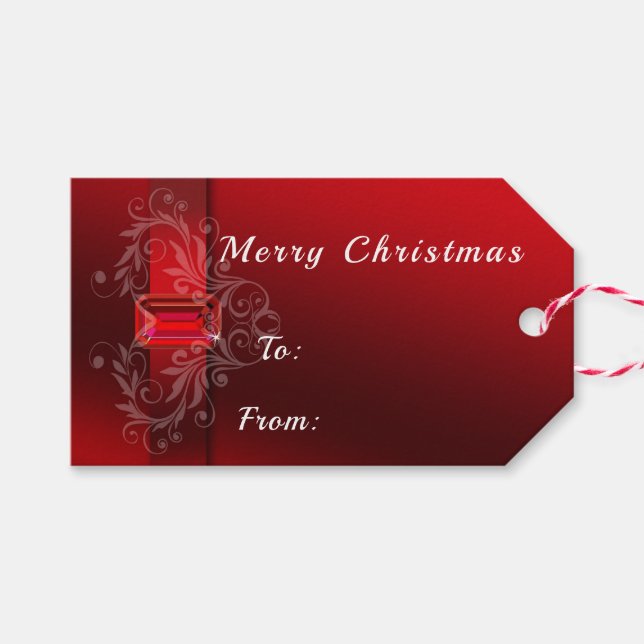 Étiquettes-cadeau Élégant Ruby à étincelles Rouges (Devant (Horizontal))