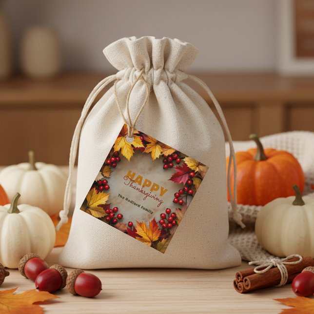 Étiquettes Cadeau Elégant Rustique Autumn Wreath Thanksgiving Holida (Créateur téléchargé)