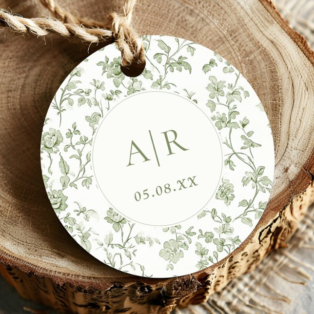 Étiquettes Cadeau Elegant Sage Chinoiserie Mariage (Créateur téléchargé)