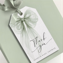 Étiquettes-cadeau Elegant Sage Green Bow Baby Shower Thank You