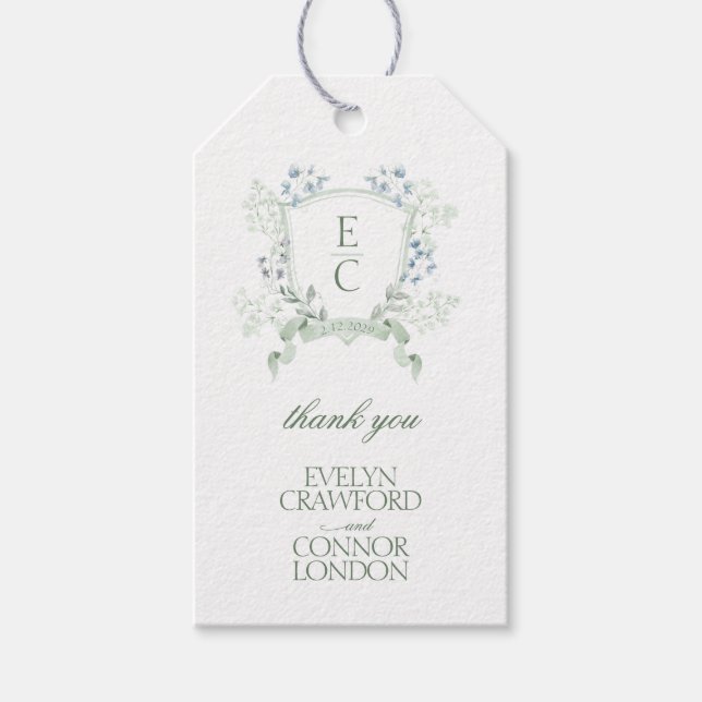 Étiquettes-cadeau Élégant script de calligraphie Mariage Floral Cres (Devant)