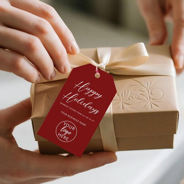 Étiquettes-cadeau Élégant script Happy Holidays Business Logo (Elegant Script Happy Holidays Business Logo Gift Tags)
