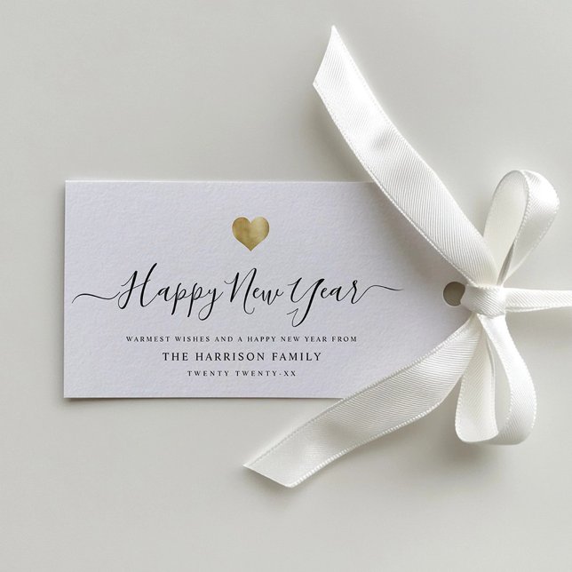 Étiquettes-cadeau Élégant script moderne Gold Heart Bonne année (Créateur téléchargé)