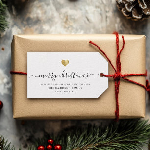 Étiquettes-cadeau Élégant script moderne Gold Heart Joyeux Noël