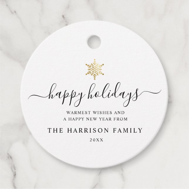 Étiquettes Cadeau Élégant script moderne Gold Snowflake Holiday (Devant)