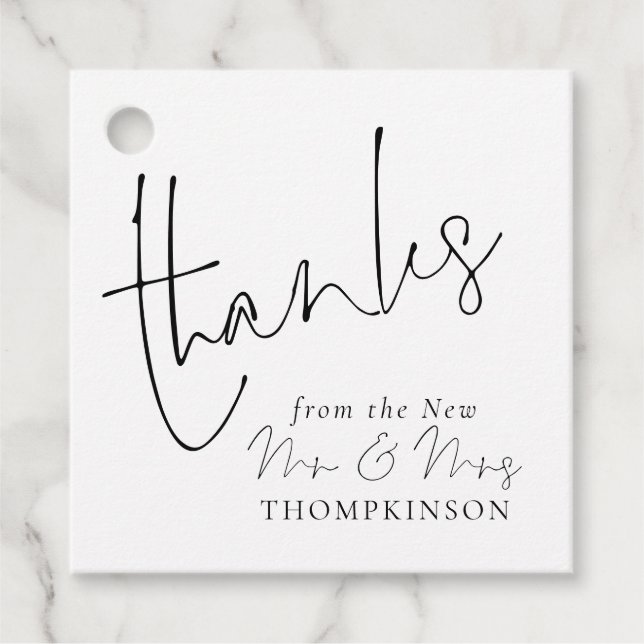 Étiquettes Cadeau Élégant Script Nouveau M. Mme Mariage N'importe qu (Devant)