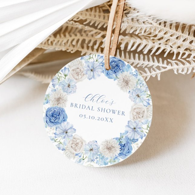 Étiquettes Cadeau Élégant Shower de Mariage Floral Bleu (Créateur téléchargé)