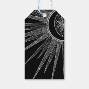 Étiquettes-cadeau Elégant Silver Sun Moon Mandala Black Design