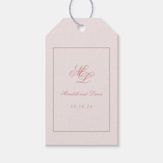 Étiquettes-cadeau Élégant simple bagage balise rose monogramme (Devant)