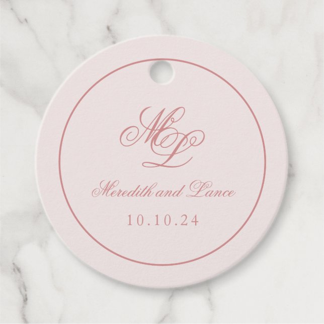 Étiquettes Cadeau Élégant simple cercle rose monogramme (Devant)