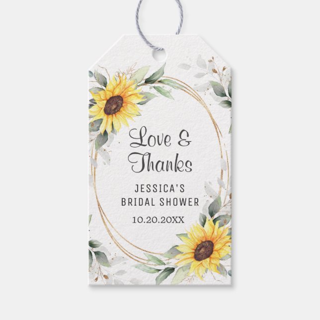 Étiquettes-cadeau Elegant Sunflower Greenery Bridal Shower Thank You (Devant)