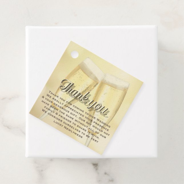 Étiquettes Cadeau Elégant Toast Champagne Mariage photo Merci (En situation)