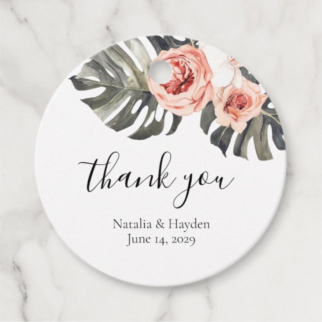 Étiquettes Cadeau Élégant Tropiques Floral Wedding Favor Balise (Devant)