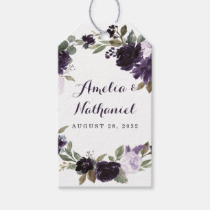 Étiquettes-cadeau Elégant Violet et Or Vert Floral Mariage Favoriser