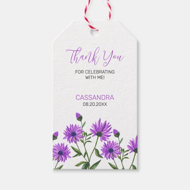 Étiquettes-cadeau Élégant violet Xeranthemum Merci floral (Devant)