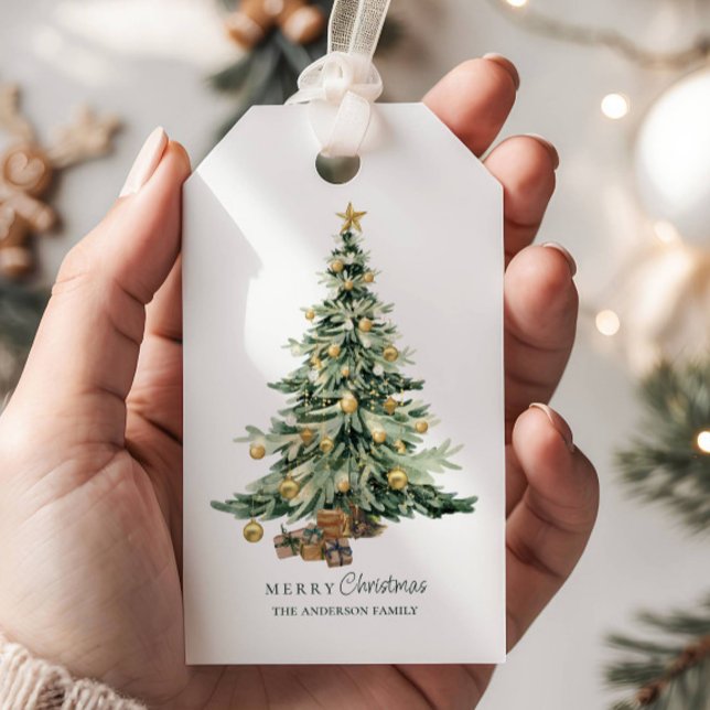 Étiquettes-cadeau Elegant Watercolor Christmas Tree (Créateur téléchargé)