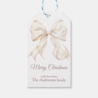 Étiquettes-cadeau Elegant White Bow Merry Christmas 
