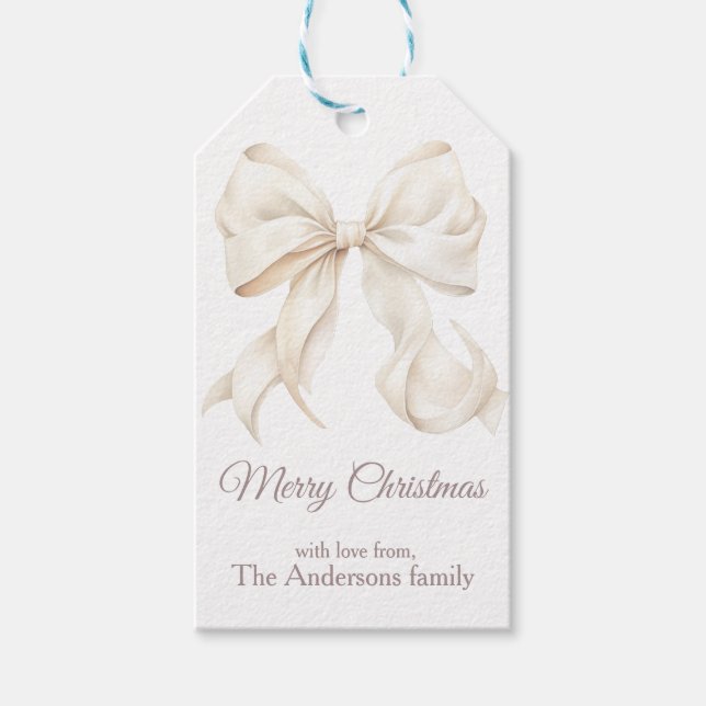 Étiquettes-cadeau Elegant White Bow Merry Christmas  (Devant)