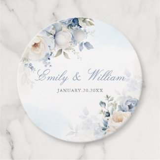 Étiquettes Cadeau Elégante aquarelle bleu Dusty Floral Mariage