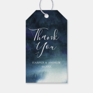 Étiquettes-cadeau Elégante aquarelle bleu marine Merci Favor Balis