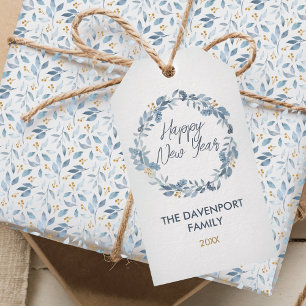 Étiquettes-cadeau Elégante aquarelle Bleu verdure Wreath Holiday