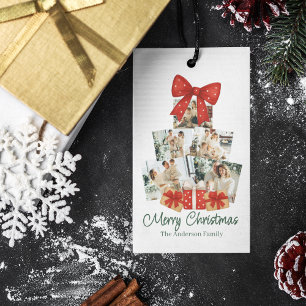 Étiquettes-cadeau Elégante aquarelle Bow rouge famille sapin de Noël