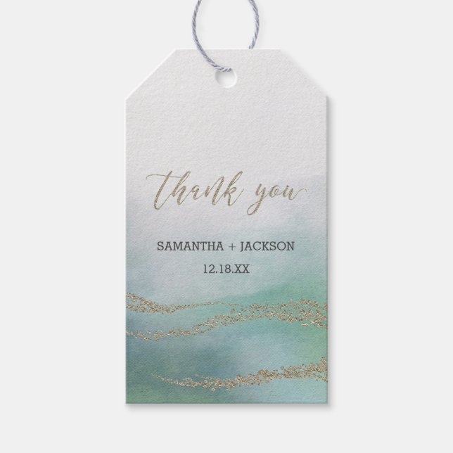 Étiquettes-cadeau Elégante aquarelle dans le Merci Mariage Océan (Devant)