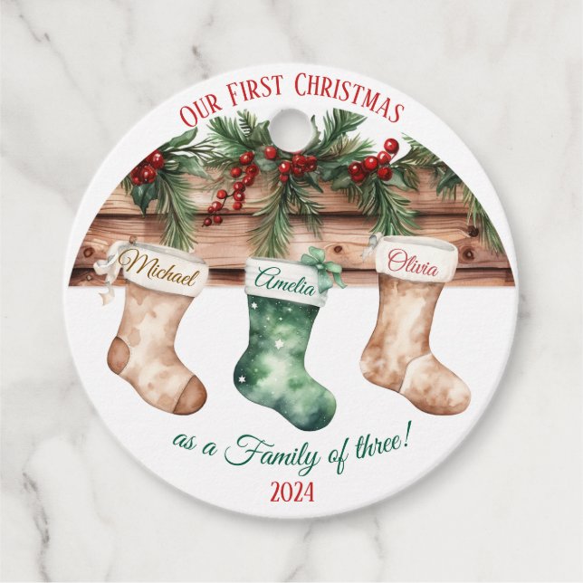 Étiquettes Cadeau Elégante aquarelle de Noël Botanique (Devant)