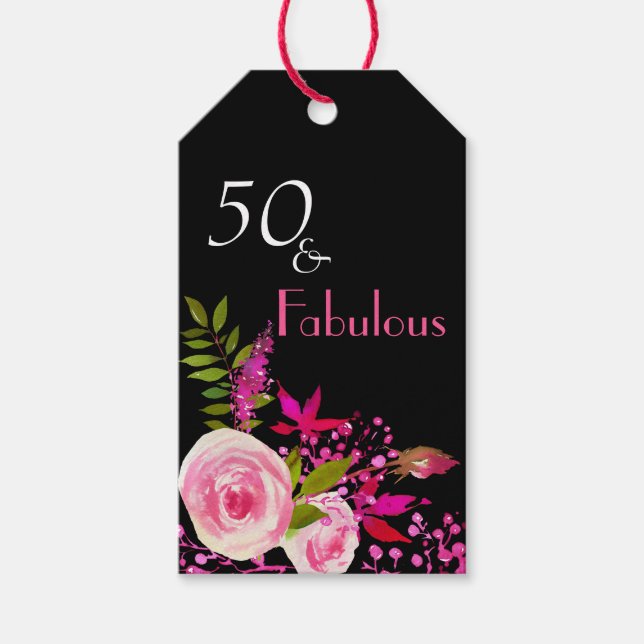 Étiquettes-cadeau Elégante aquarelle Floral 50 & Fabuleux (Devant)