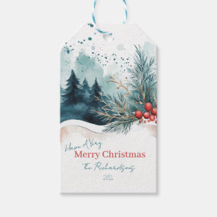Étiquettes-cadeau Elégante aquarelle Forêt de Noël