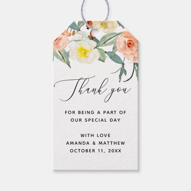 Étiquettes-cadeau Elégante aquarelle jardin fleuri mariage Merci (Devant)