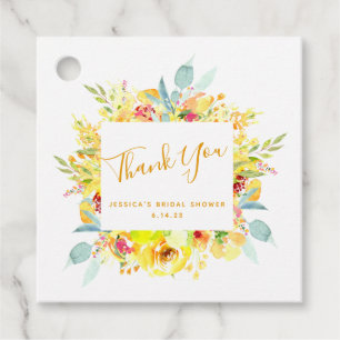 Étiquettes Cadeau Elégante aquarelle jaune Fête des mariées florale