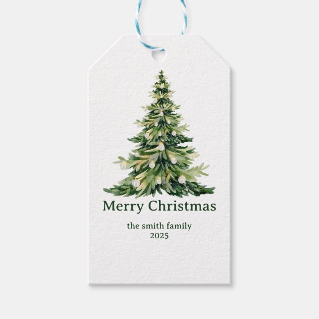 Étiquettes-cadeau Elégante aquarelle Joyeux sapin de Noël non photo (Devant)