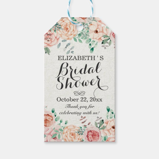Étiquettes-cadeau Elégante aquarelle Mariage Floral Fête des mariées (Devant)