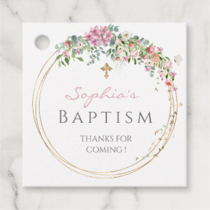 Étiquettes Cadeau Elégante Aquarelle rose Floral Girl Baptism Favou