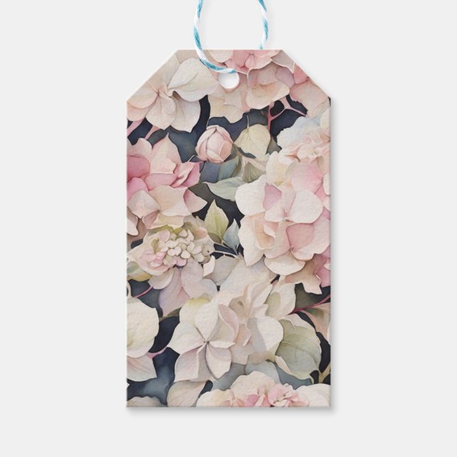 Étiquettes-cadeau Elégante aquarelle rose hydrangées florales (Devant)