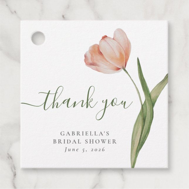Étiquettes Cadeau Elégante Aquarelle Tulipe Fête des mariées verte (Devant)