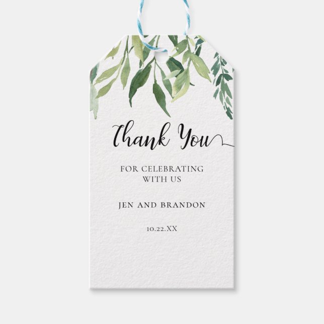 Étiquettes-cadeau Elégante aquarelle Verdure Merci Mariage (Devant)