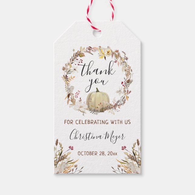 Étiquettes-cadeau Élégante Automne Floral Citrouille Merci Cadeaux T (Devant)