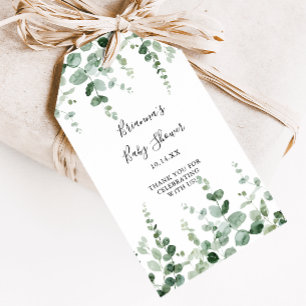 Étiquettes-cadeau Élégante Baby-Shower Minimaliste aux Eucalyptus Ve