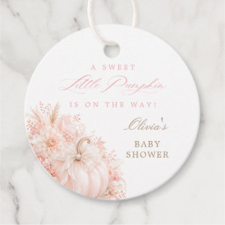 Étiquettes Cadeau Élégante Baby Shower Petit Citrouille Ruban