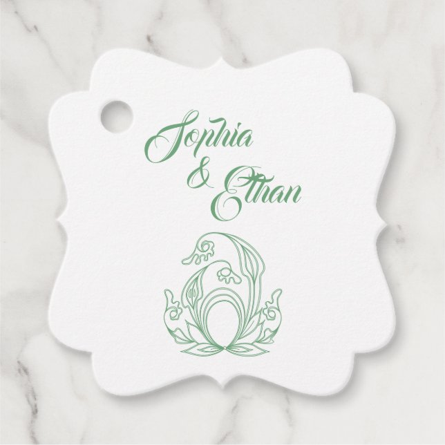 Étiquettes Cadeau Élégante balise de préférence de mariage - Vert Ro (Devant)