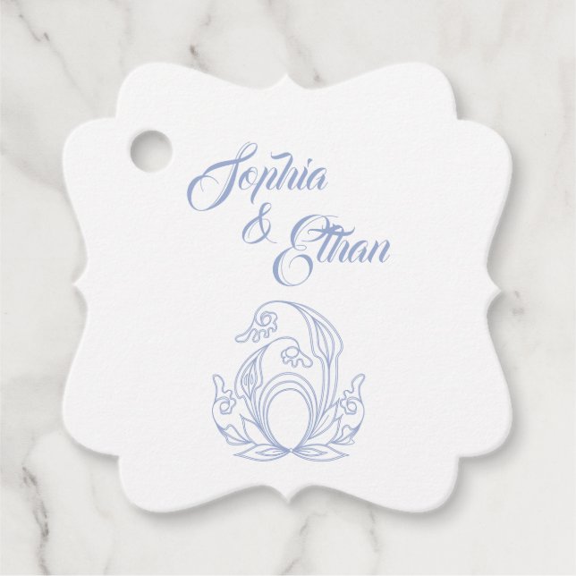 Étiquettes Cadeau Élégante balise Favor de mariage - Blue Rose Filig (Devant)