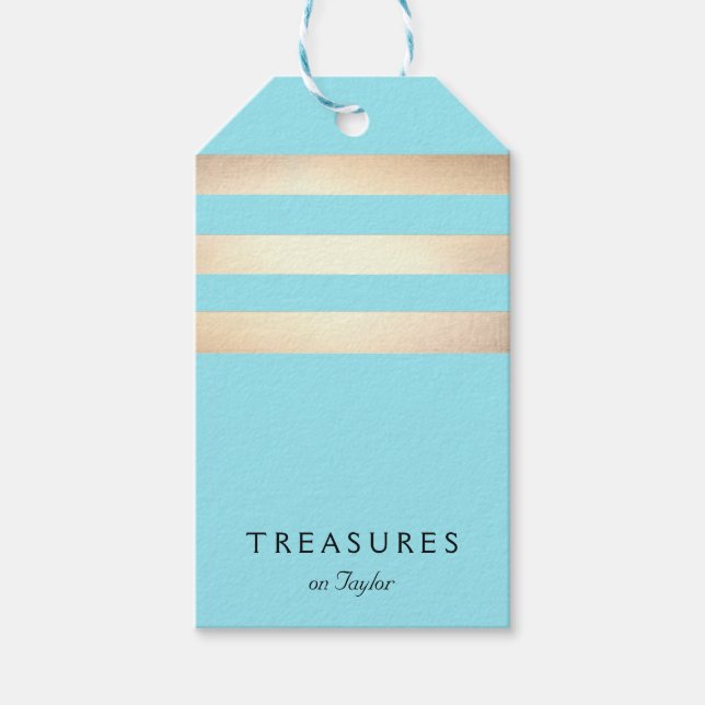 Étiquettes-cadeau Elégante bande FAUX Gold Turquoise Blue (Devant)