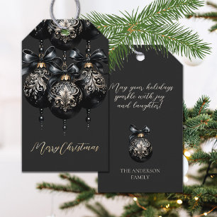 Étiquettes-cadeau Elégante Baubles d'or noir luxe soumission de Noël
