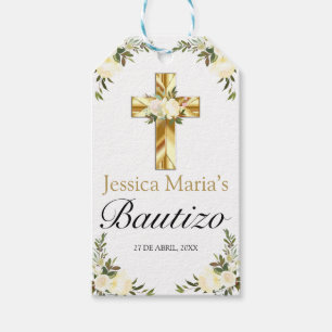 Étiquettes-cadeau Elegante Bautizo de Bebe Floral Blanco
